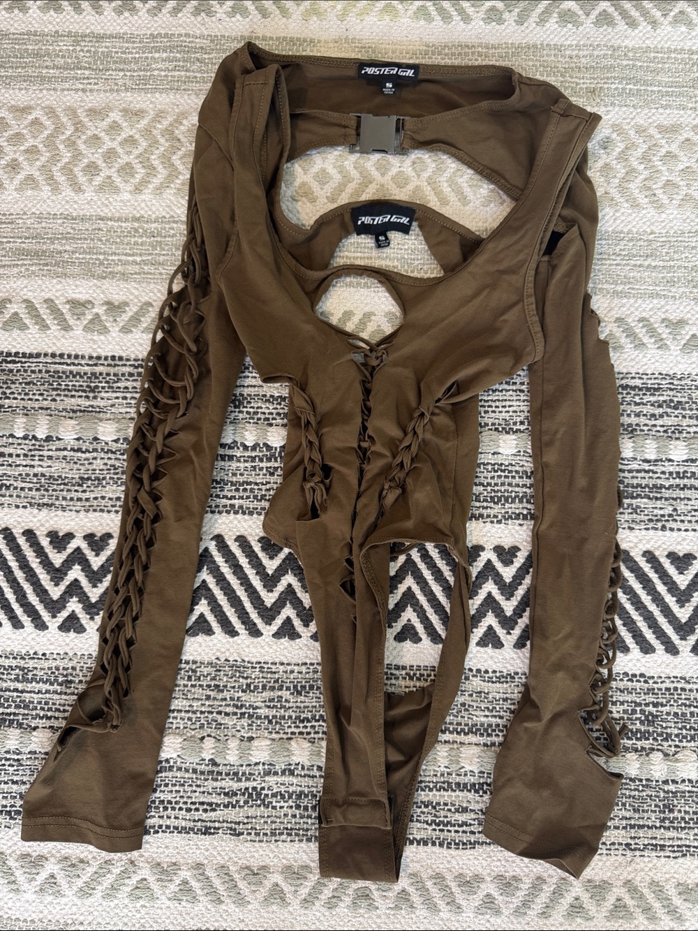 POSTER GIRL Olive Lace-Up Cutout Long Sleeve Bodysuit